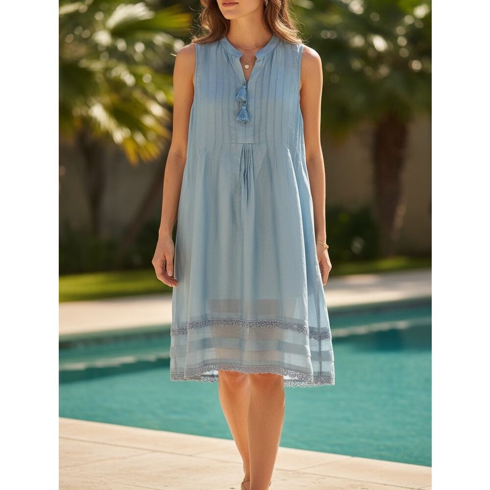 Alamwar 100% Silk Tunic Dress XS Handcrafted Resort Boho Lace Cover Up Tassels